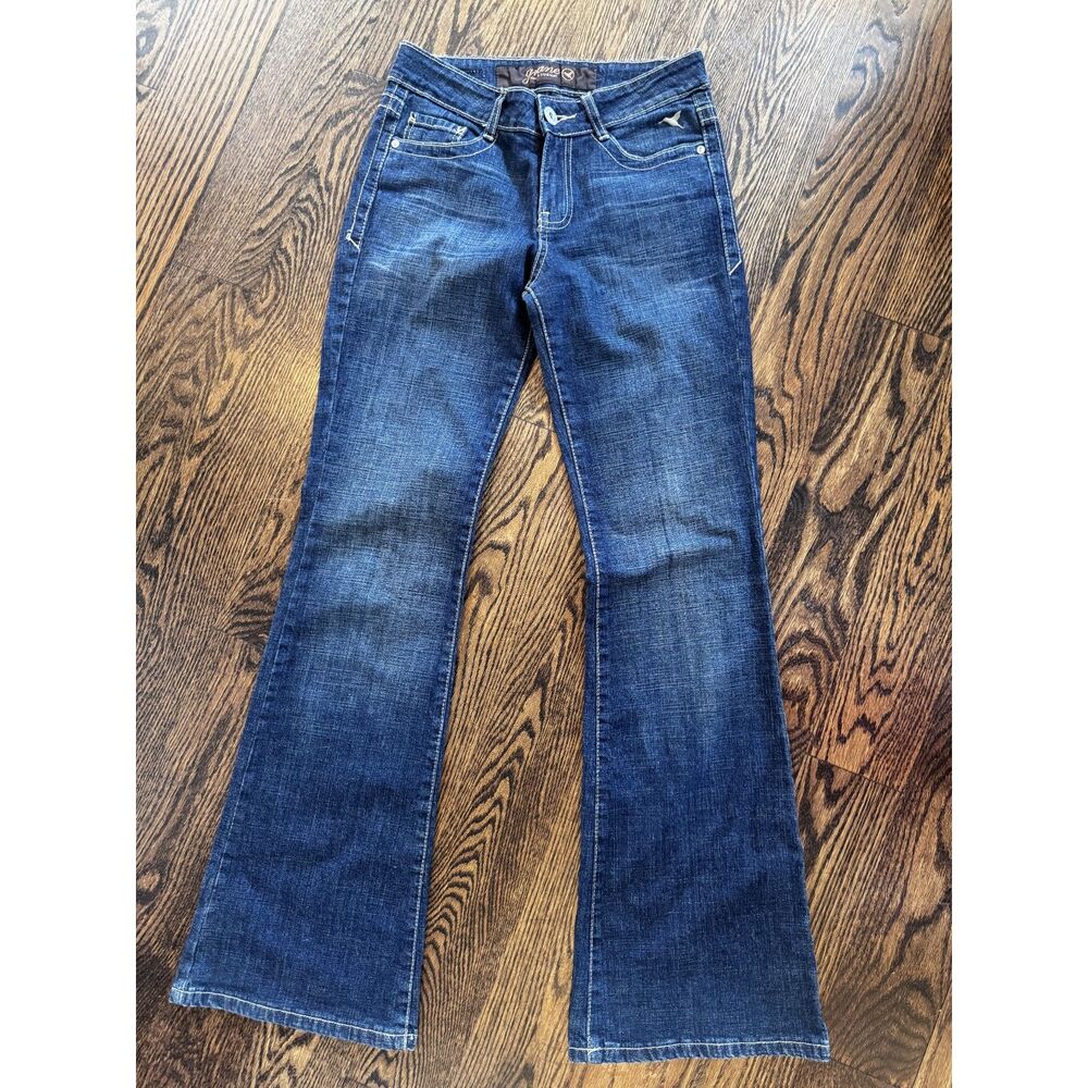 Game Y2K Low Rise Flare Jeans Dark Wash Embroidered Back Pockets 2000s Size 3